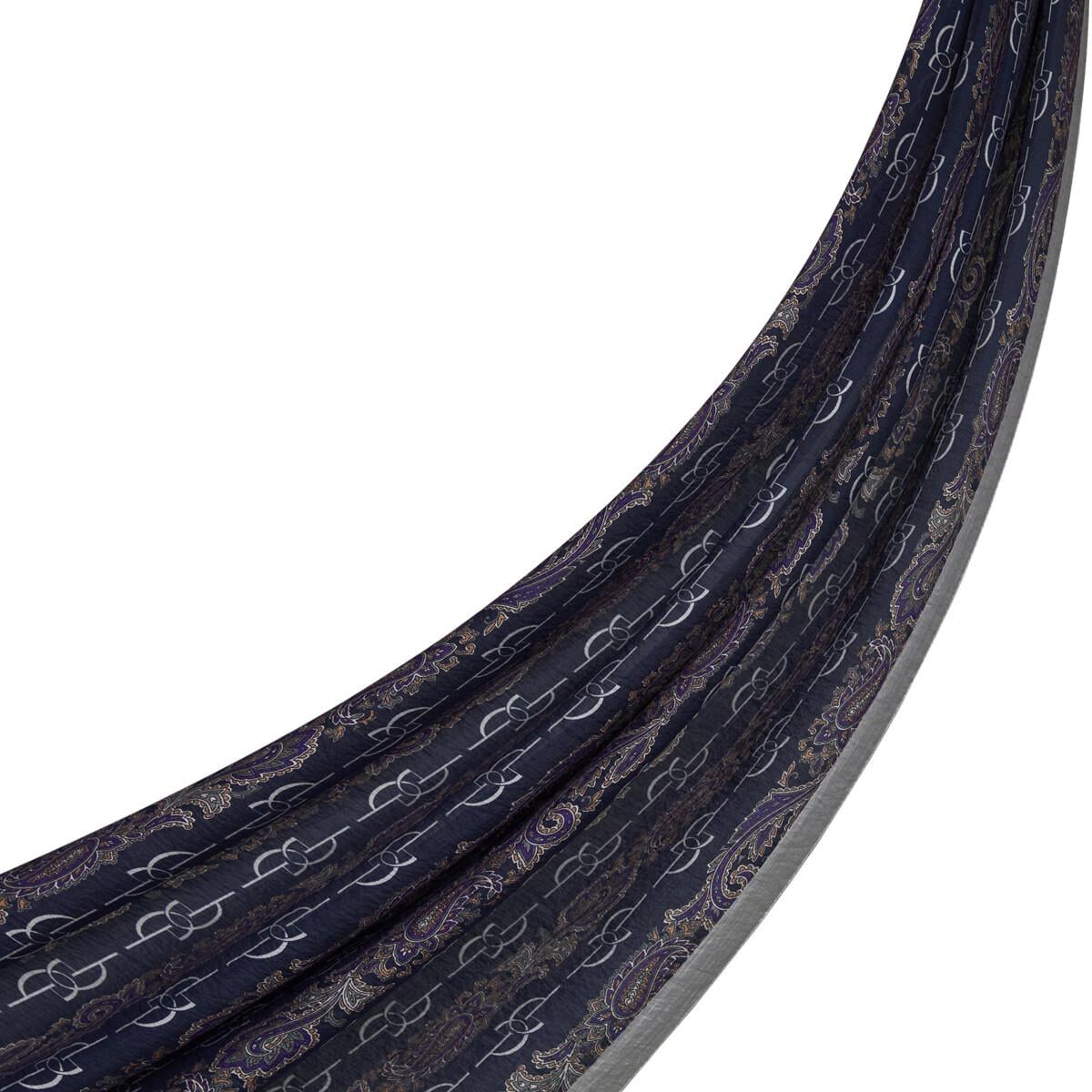 İpekevi Monogram Desenli Tensel Şal  02891-Lacivert Bej