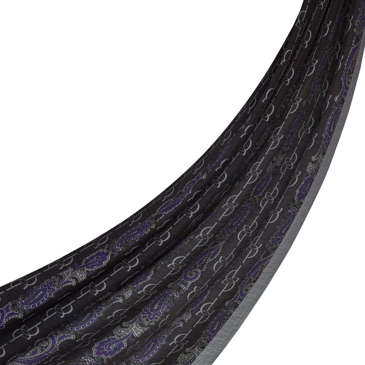 İpekevi Monogram Desenli Tensel Şal  02891-Gri Mor