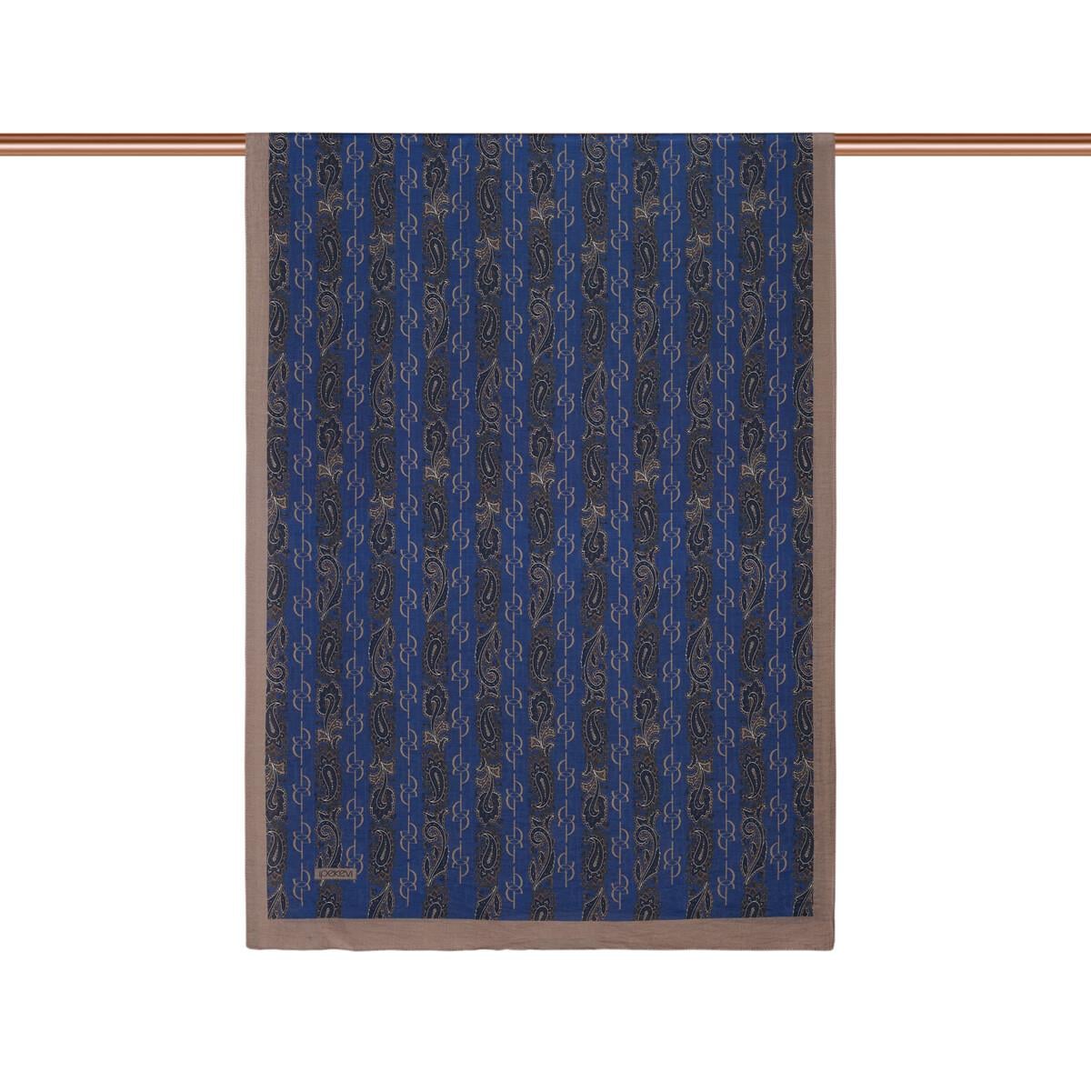 İpekevi Monogram Desenli Tensel Şal  02891-Kot Mavisi Vizon
