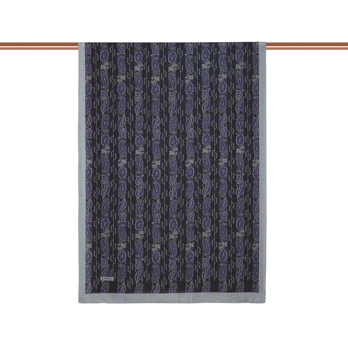 İpekevi Monogram Desenli Tensel Şal  02891-Gri Mor