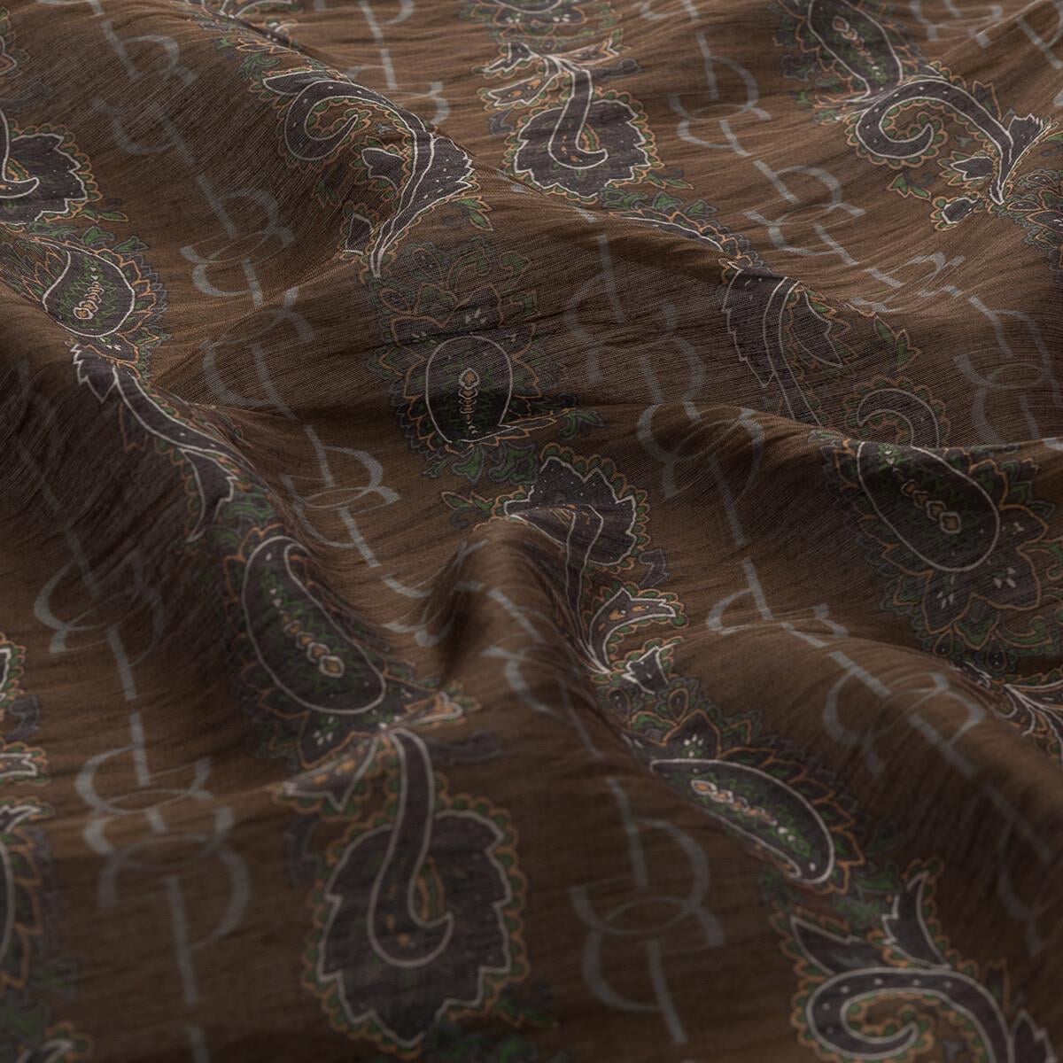 İpekevi Monogram Desenli Tensel Soft Eşarp 02217-Kahverengi Füme