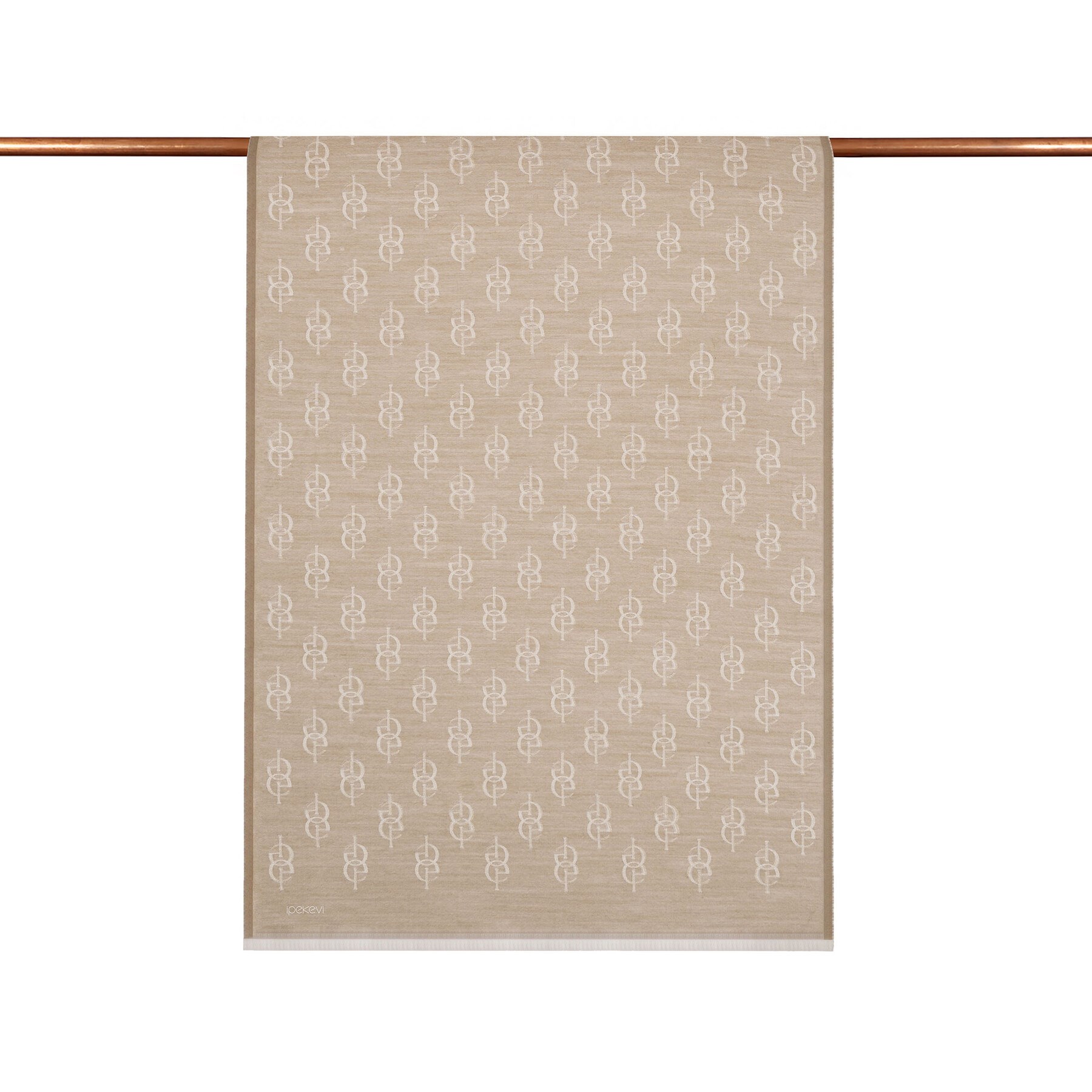 İpekevi Monogram Yün İpek Şal 09326-Kum Beji