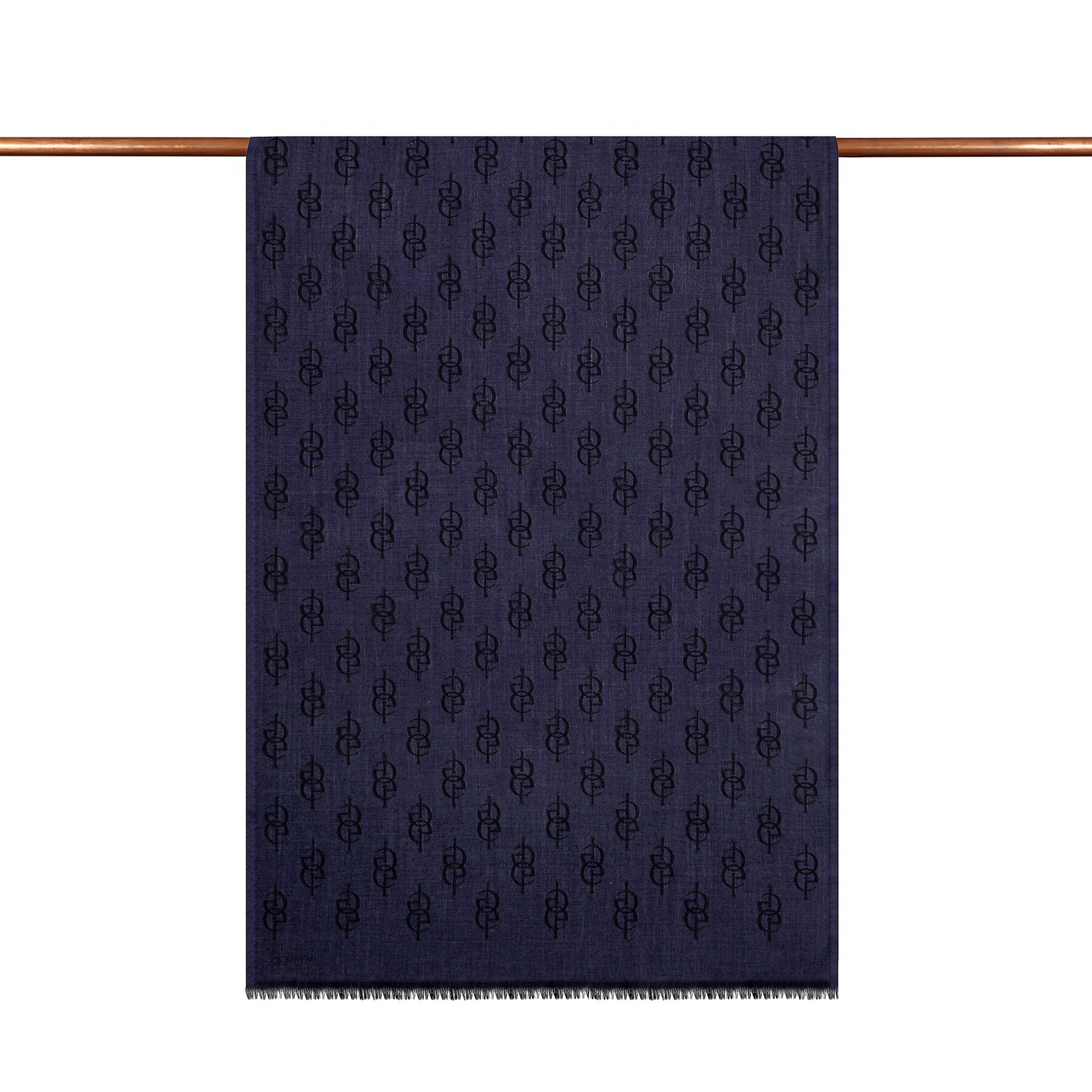 İpekevi Monogram Yün İpek Şal 09326-Lacivert