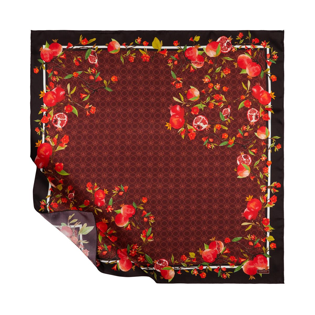 İpekevi Nar Çiçeği Monogram Tivil İpek Eşarp 1207-Mürdüm