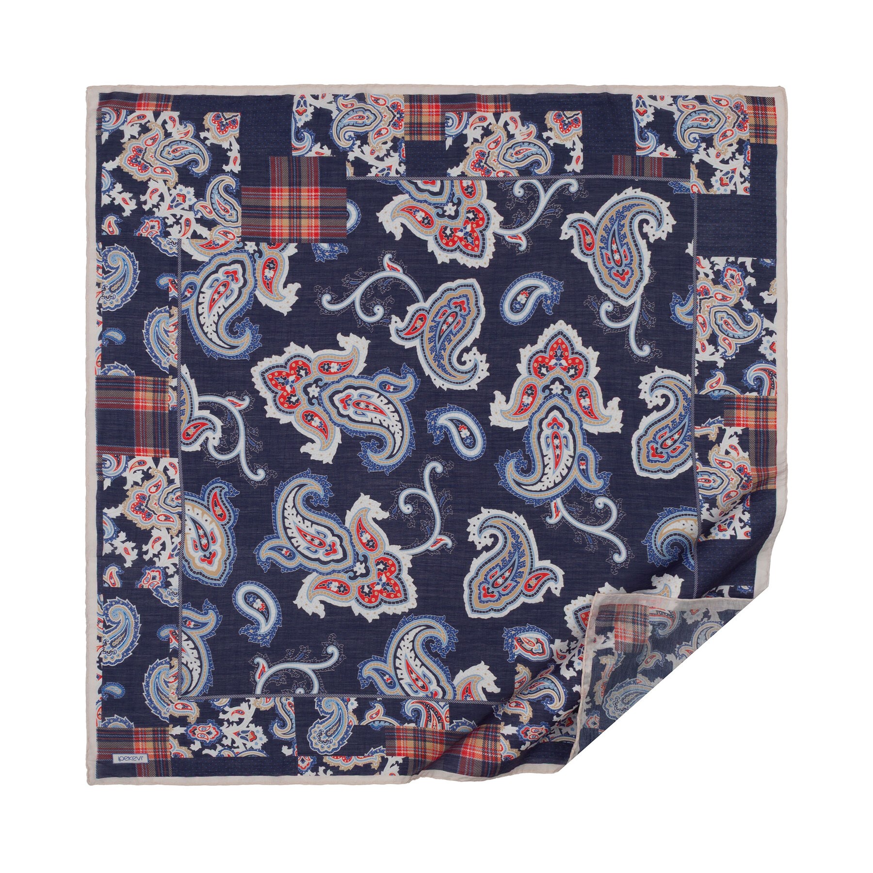 İpekevi Patchwork Desenli TenSoft Eşarp 03900-Lacivert