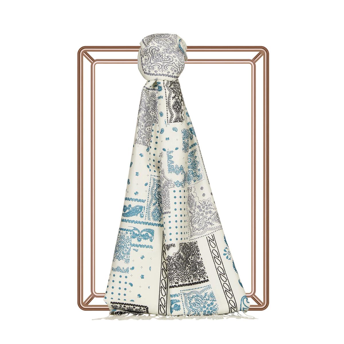 İpekevi Patchwork Etnik Desen Şal 8252-Beyaz