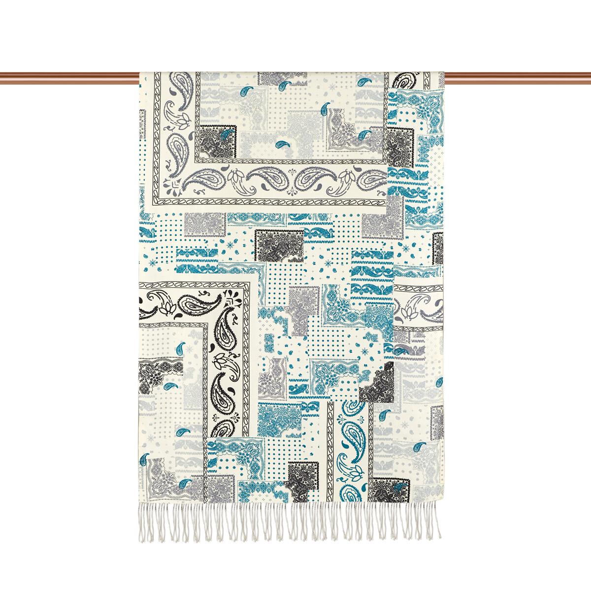 İpekevi Patchwork Etnik Desen Şal 8252-Beyaz
