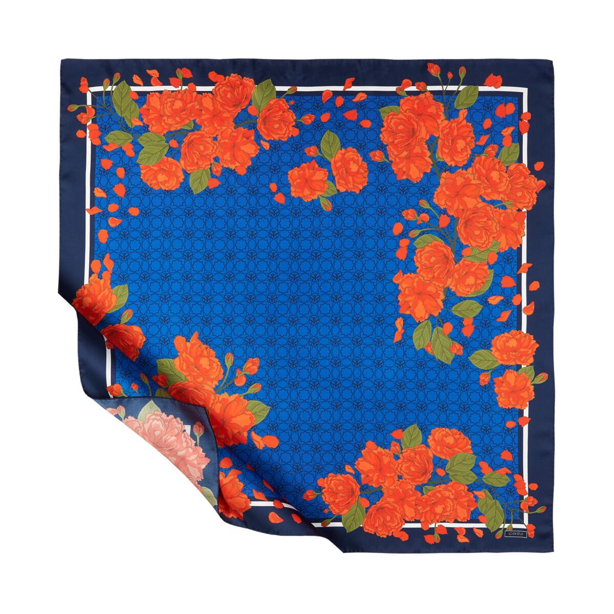 İpekevi Sakura Monogram Desenli Tivil İpek Eşarp 01198-Saks Mavisi
