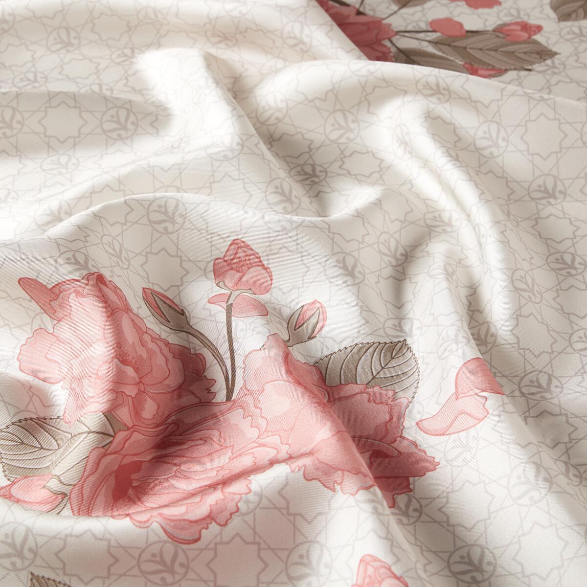 İpekevi Sakura Monogram Desenli Tivil İpek Eşarp 01198-Taş