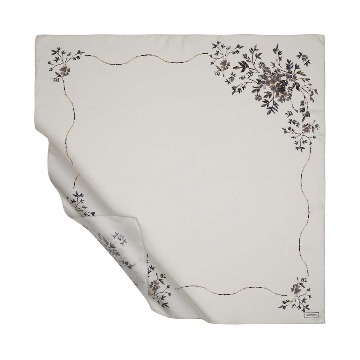 İpekevi Vintage Frame Tivil İpek Eşarp 01253-Krem