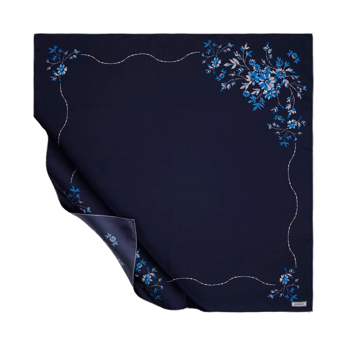 İpekevi Vintage Frame Tivil İpek Eşarp 01253-Lacivert
