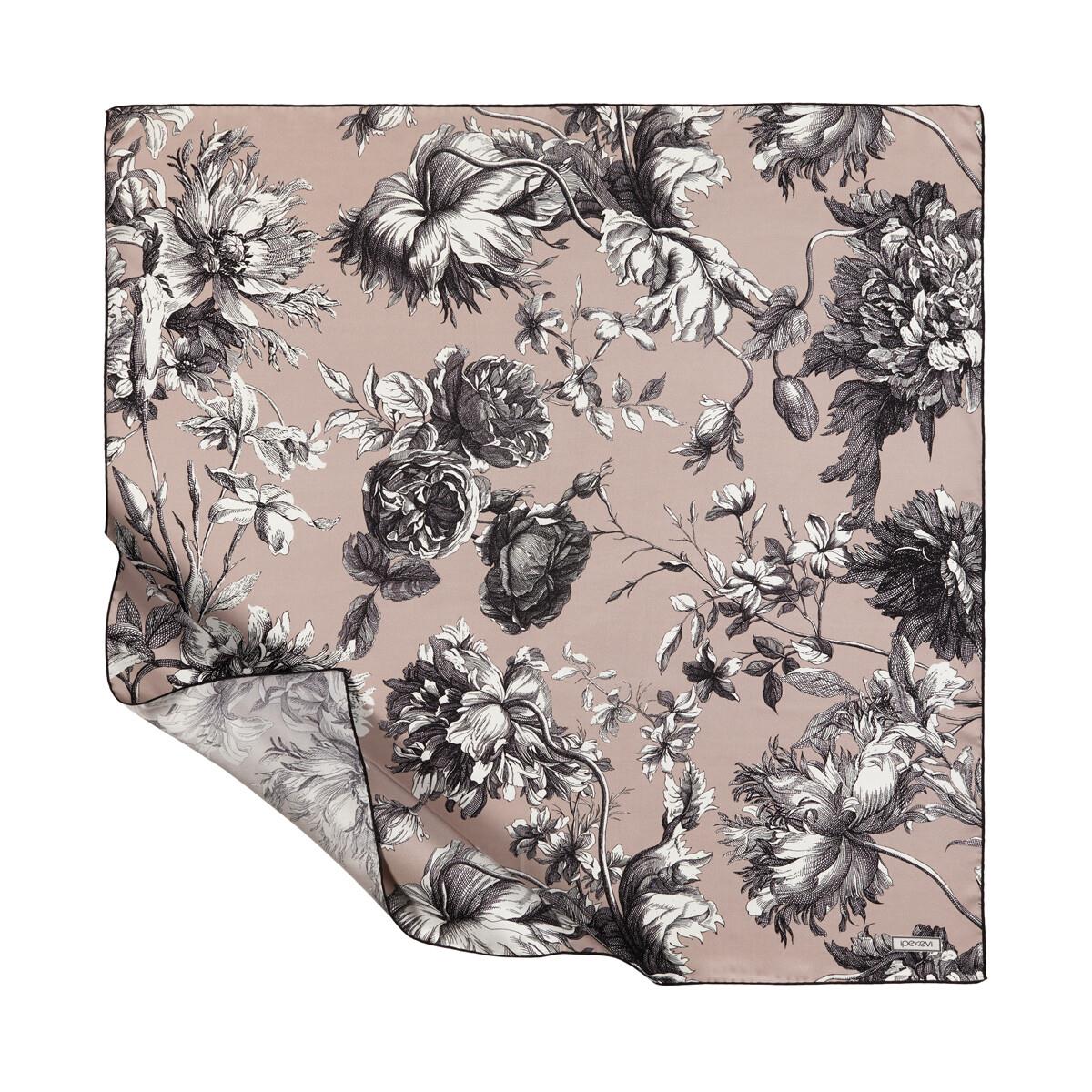 İpekevi Vintage Garden Desenli Tivil İpek Eşarp 1188-Puslu Pembe
