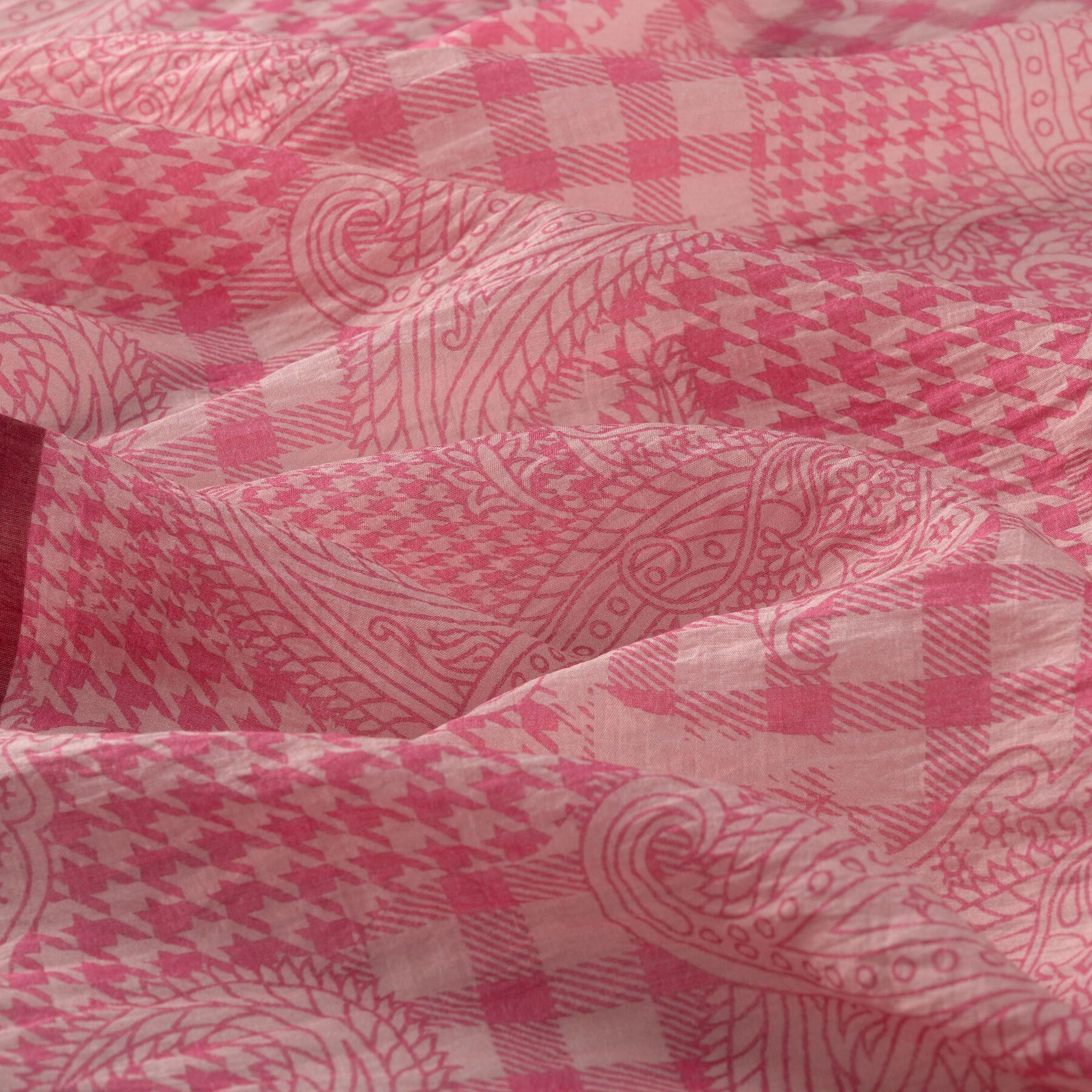 İpekevi Yamalı Paisley Desenli Tensel Şal 02375-Gül Pembe