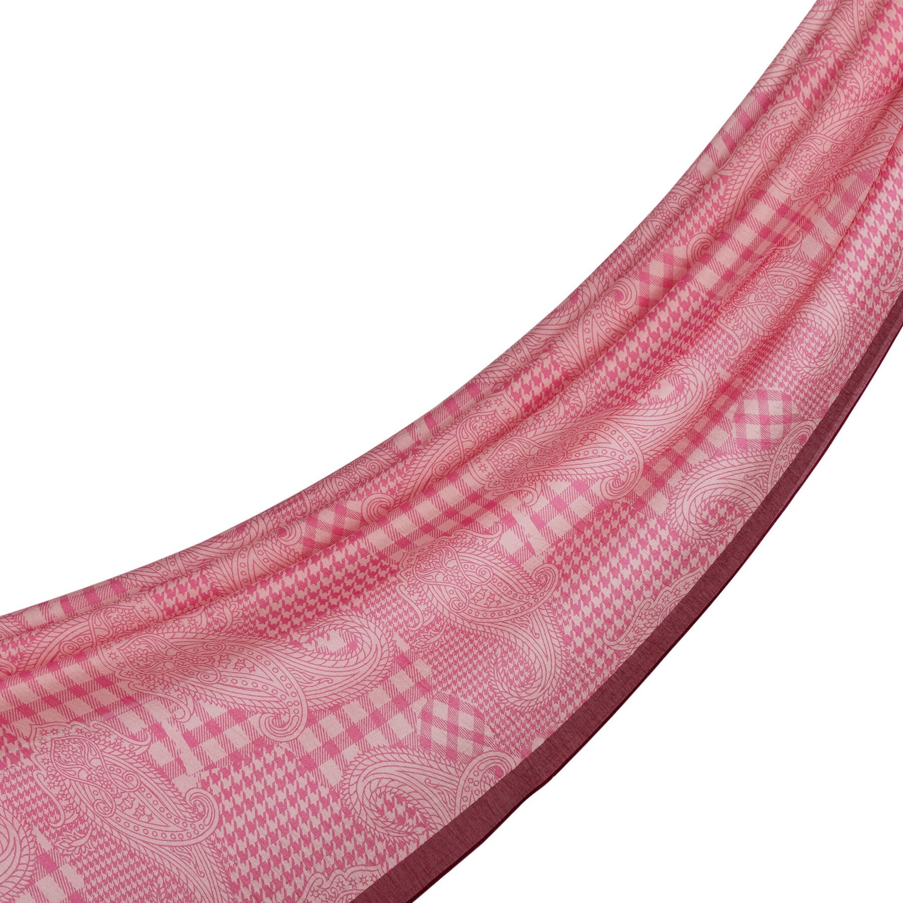 İpekevi Yamalı Paisley Desenli Tensel Şal 02375-Gül Pembe