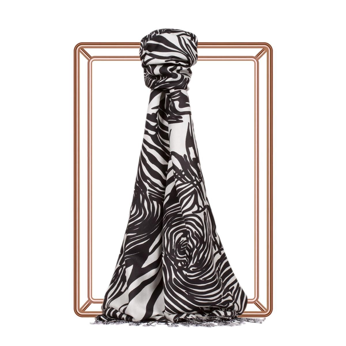 İpekevi Zebra Desenli İpek Şal 02671-Siyah Beyaz