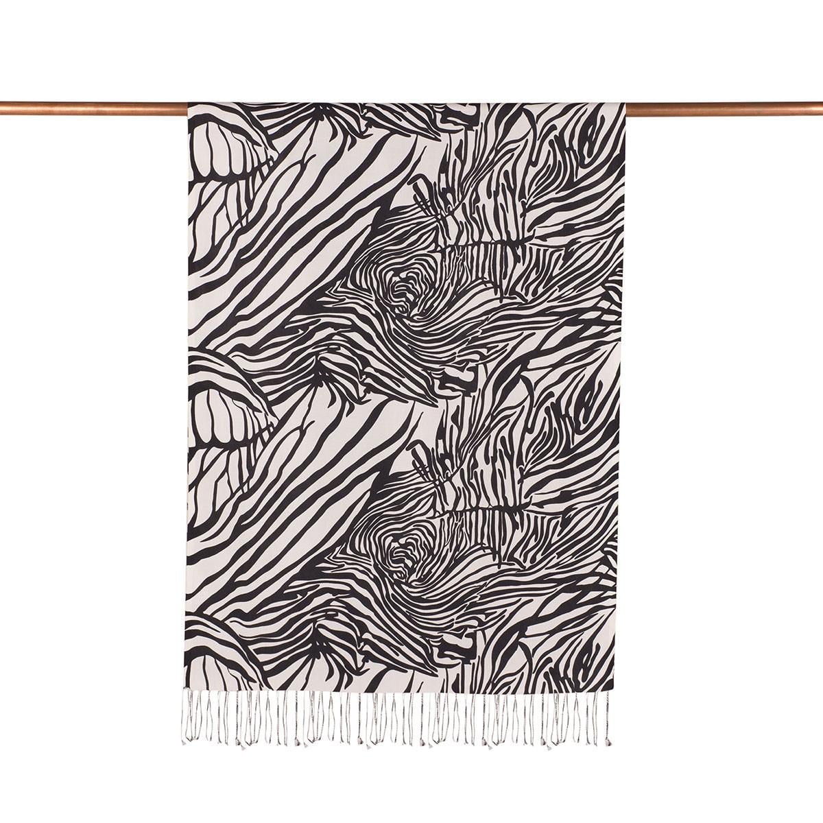 İpekevi Zebra Desenli İpek Şal 02671-Siyah Beyaz