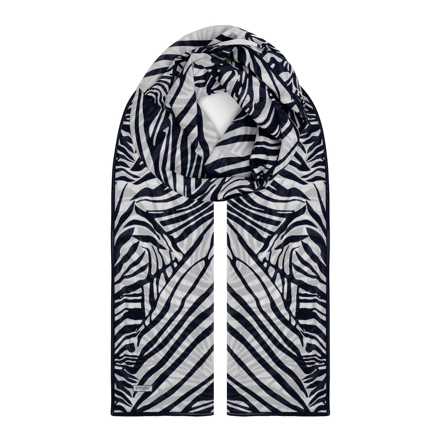 İpekevi Zebra Desenli Pamuk Şal 03059-Siyah Beyaz