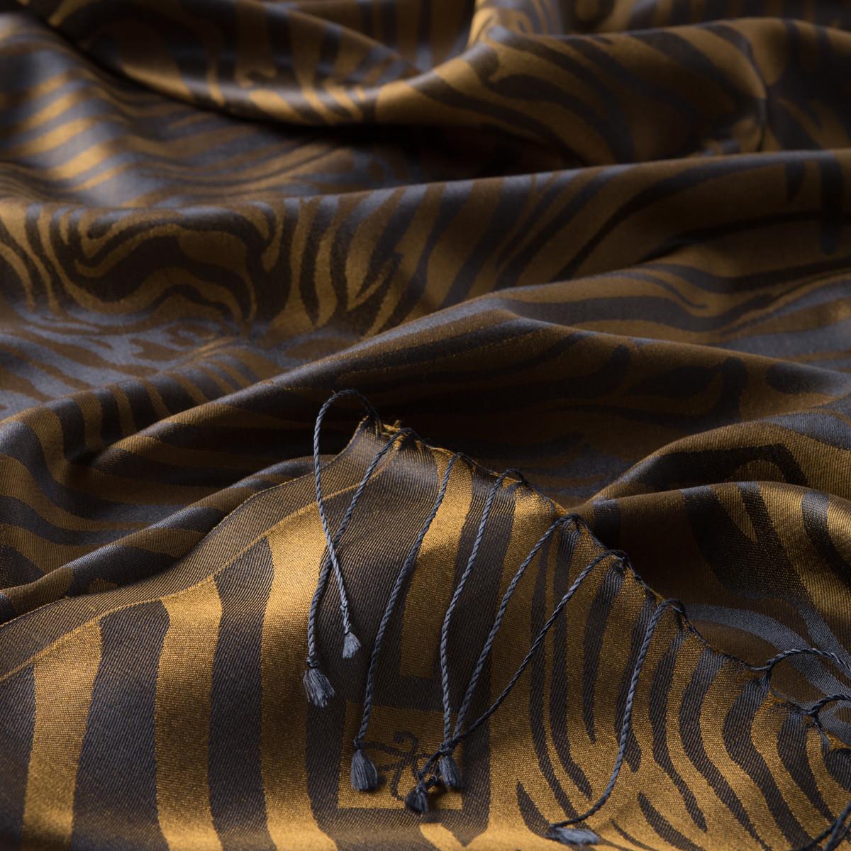 İpekevi Zebra Jakar Desenli İpek Şal 05139-Yağ Yeşili