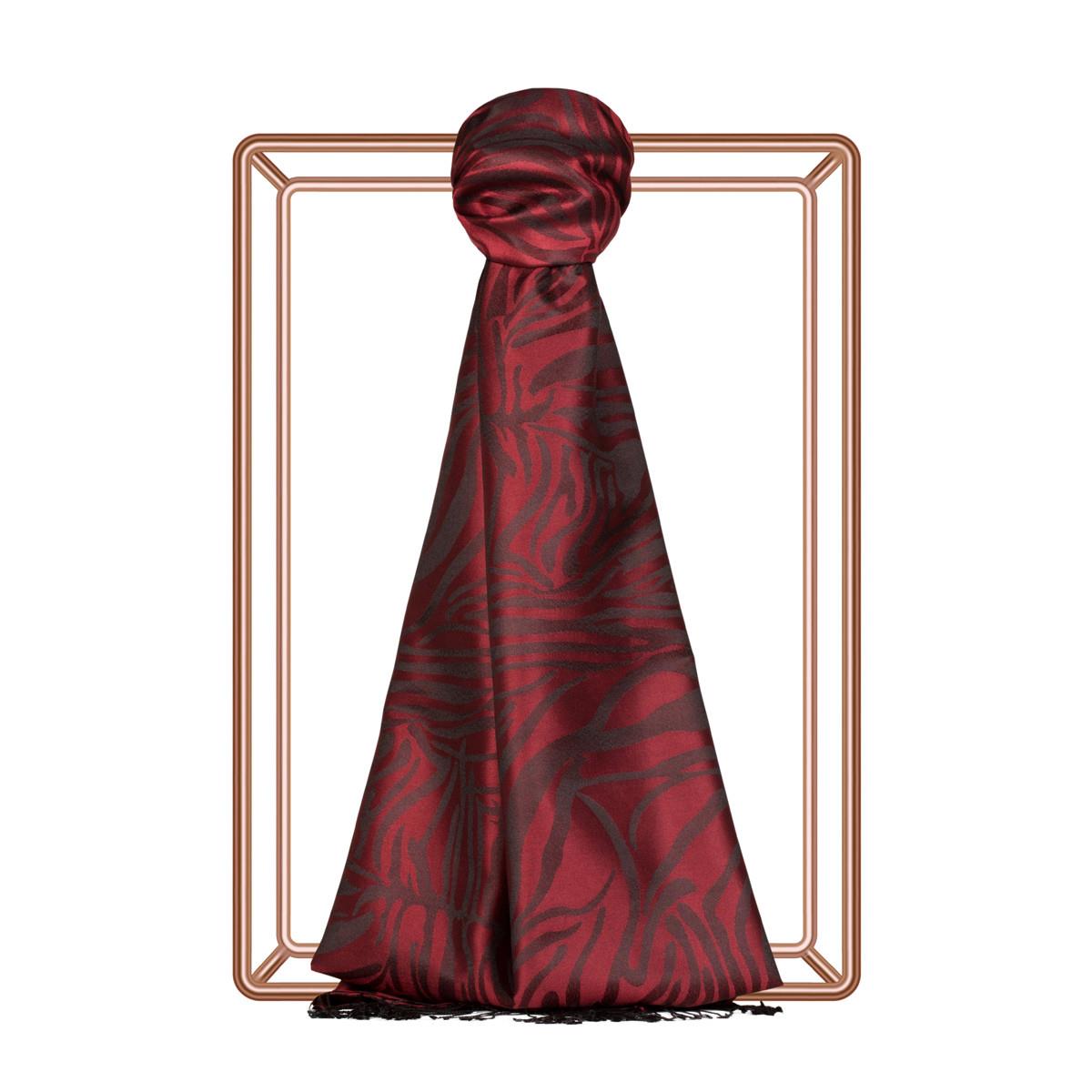 İpekevi Zebra Jakar Desenli İpek Şal 05139-Bordo