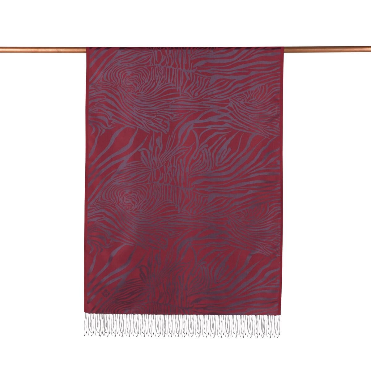 İpekevi Zebra Jakar Desenli İpek Şal 05139-Burgundy