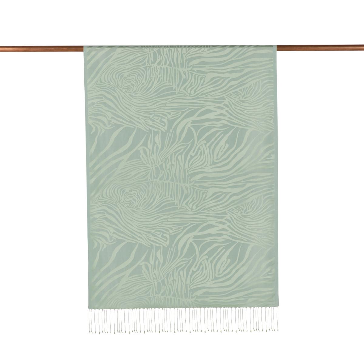 İpekevi Zebra Jakar Desenli İpek Şal 05139-Mint Yeşili