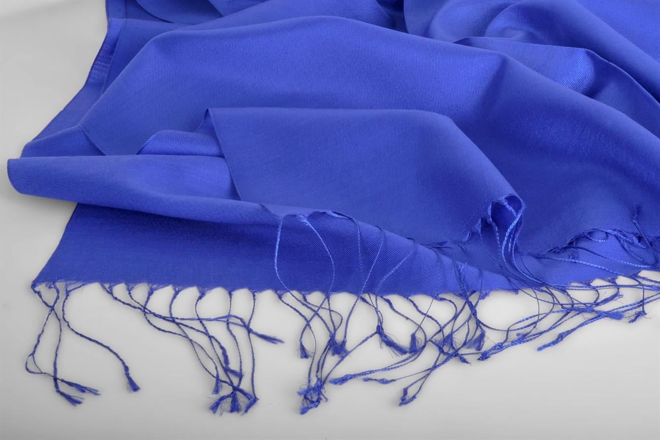 Kroren Düz Renk İpeksi Şal 4026-Saks Mavisi
