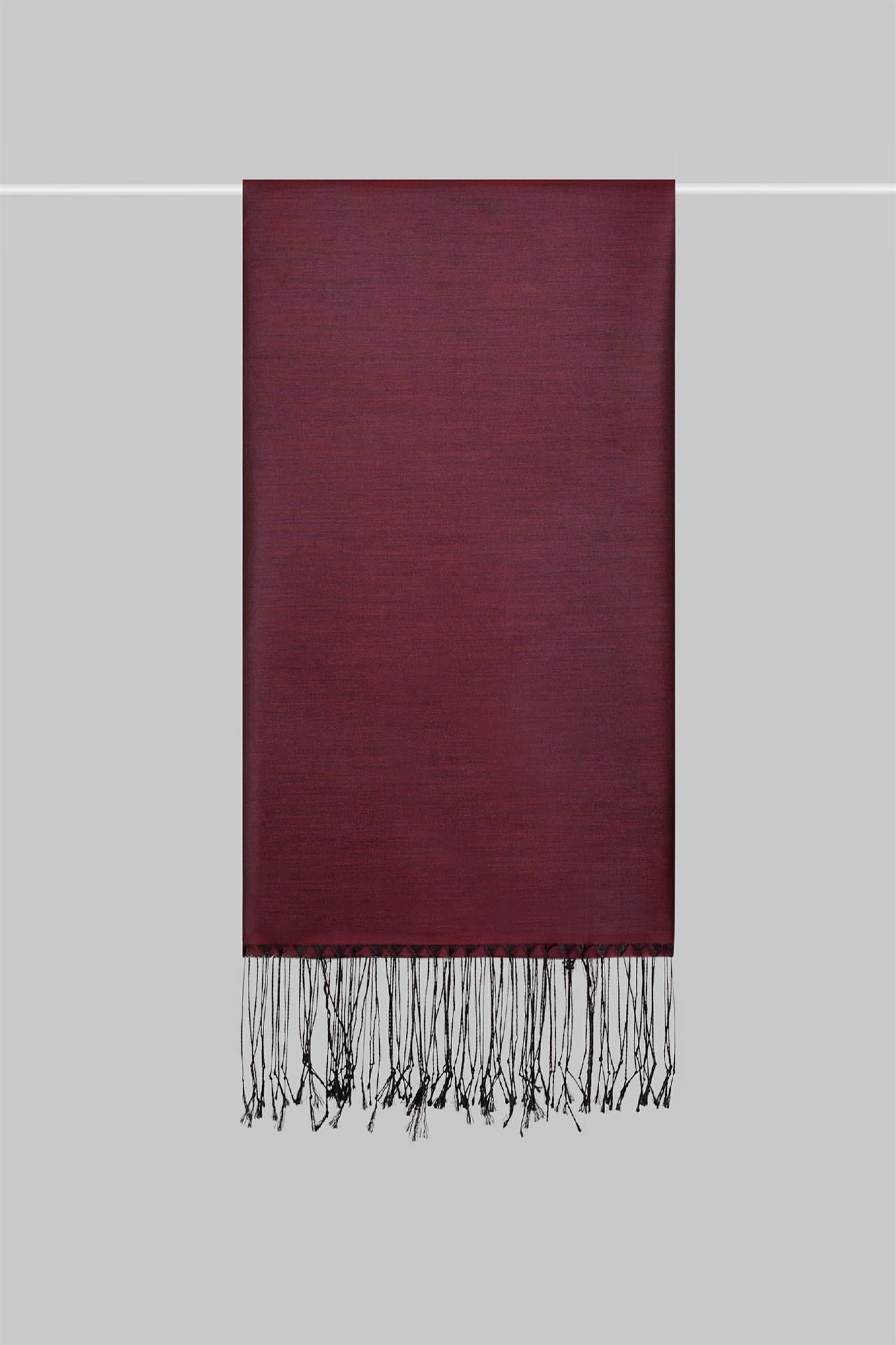 Kroren Düz Renk İpeksi Şal 4026-Siyah Bordo