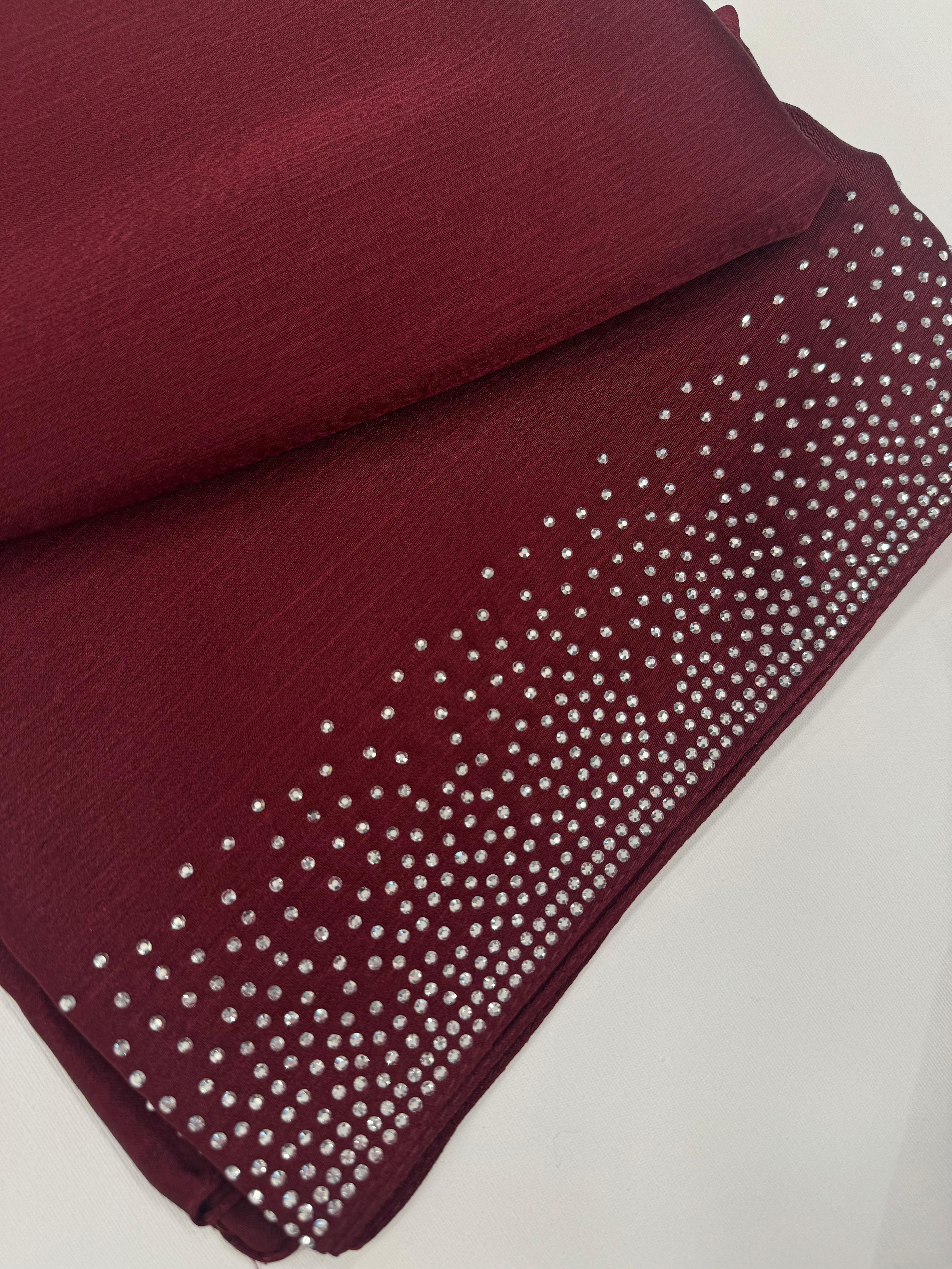 Kroren Parlak Taşlı Jan Jan Şal 7301-Bordo