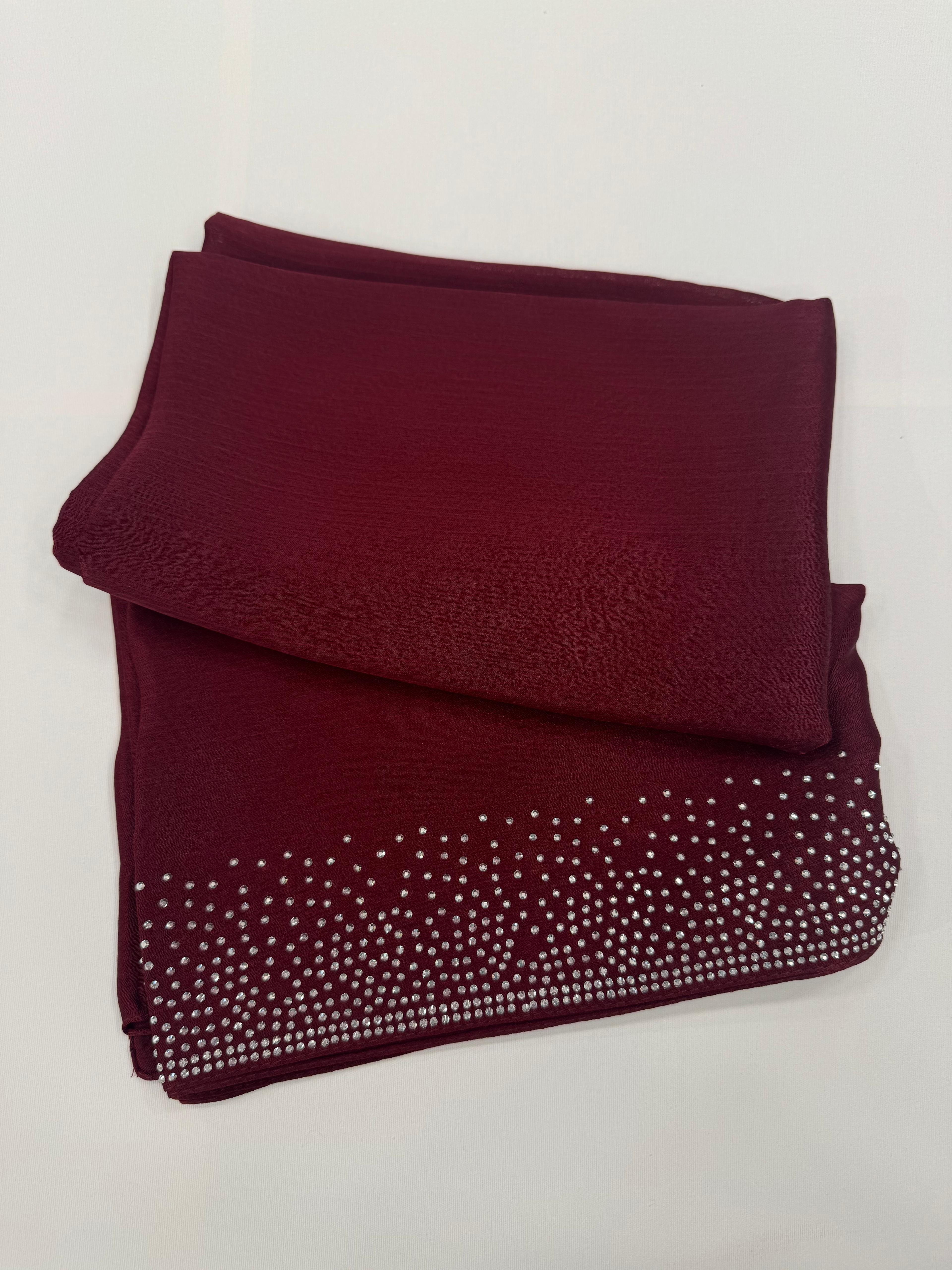Kroren Parlak Taşlı Jan Jan Şal 7301-Bordo