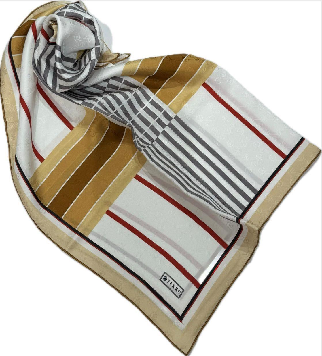 Vakko Geometrik Desen İpek Eşarp 41519-Camel