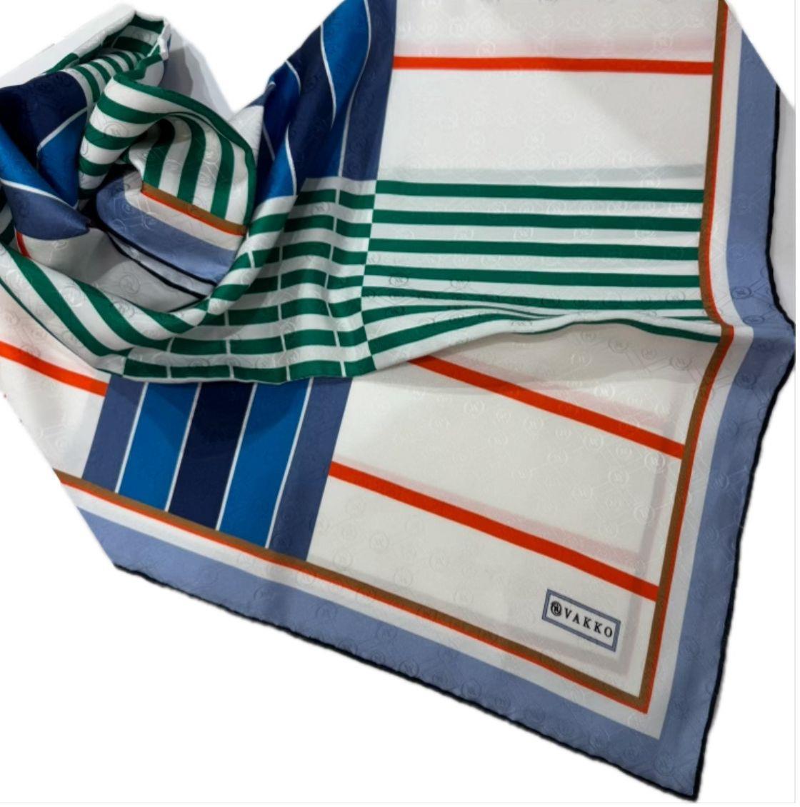 Vakko Geometrik Desen İpek Eşarp 41519-Mavi