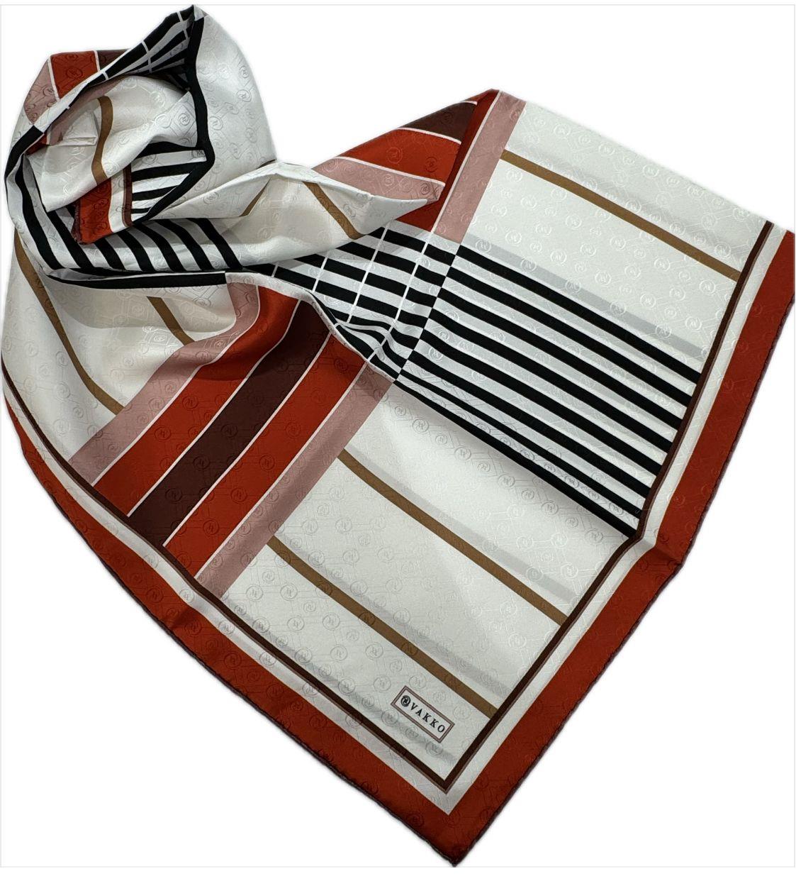Vakko Geometrik Desen İpek Eşarp 41519-Kırmızı