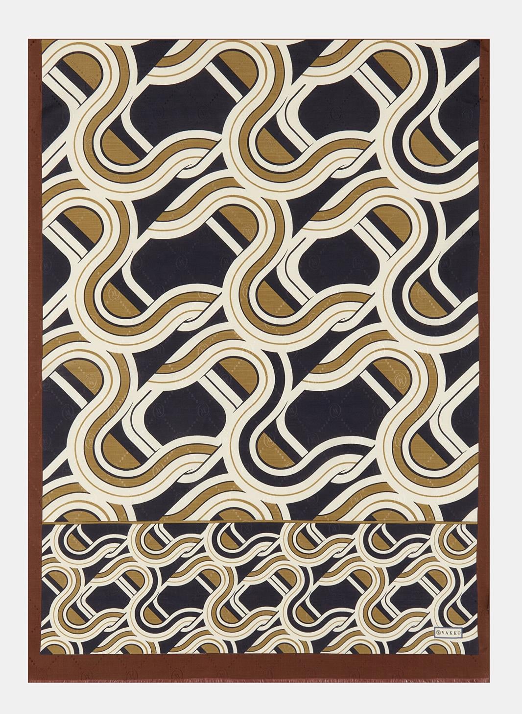 Vakko Geometrik Desenli Pamuk İpek Şal 41706-Koyu Lacivert