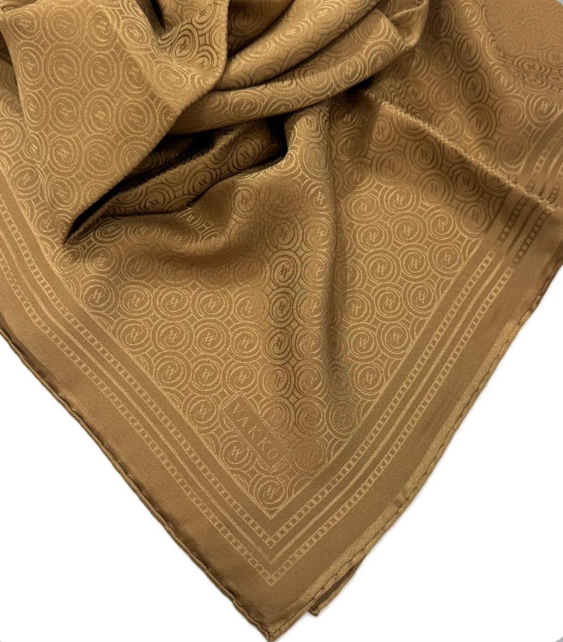 Vakko Jakar Monogram İpek Eşarp 41363-Açık Kahve