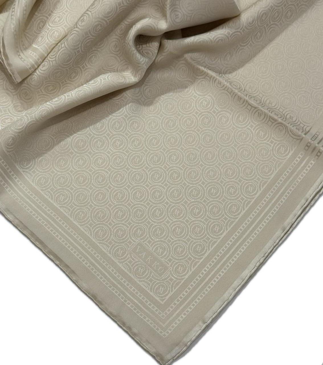 Vakko Jakar Monogram İpek Eşarp 41363-Ekru