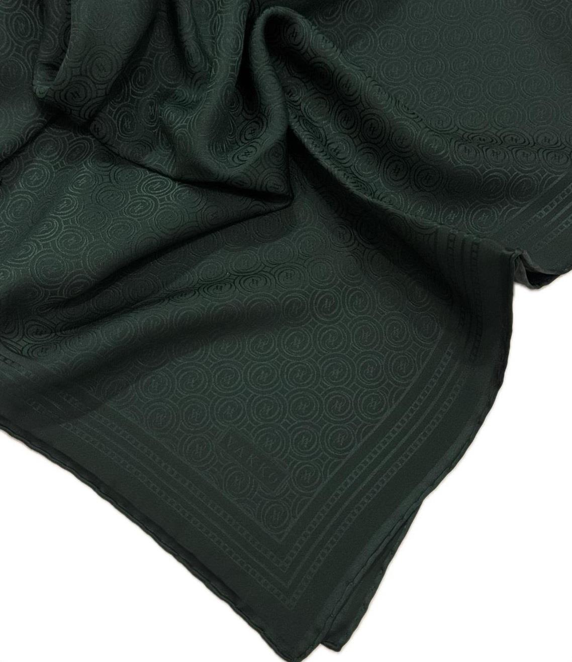 Vakko Jakar Monogram İpek Eşarp 41363-Zümrüt Yeşili