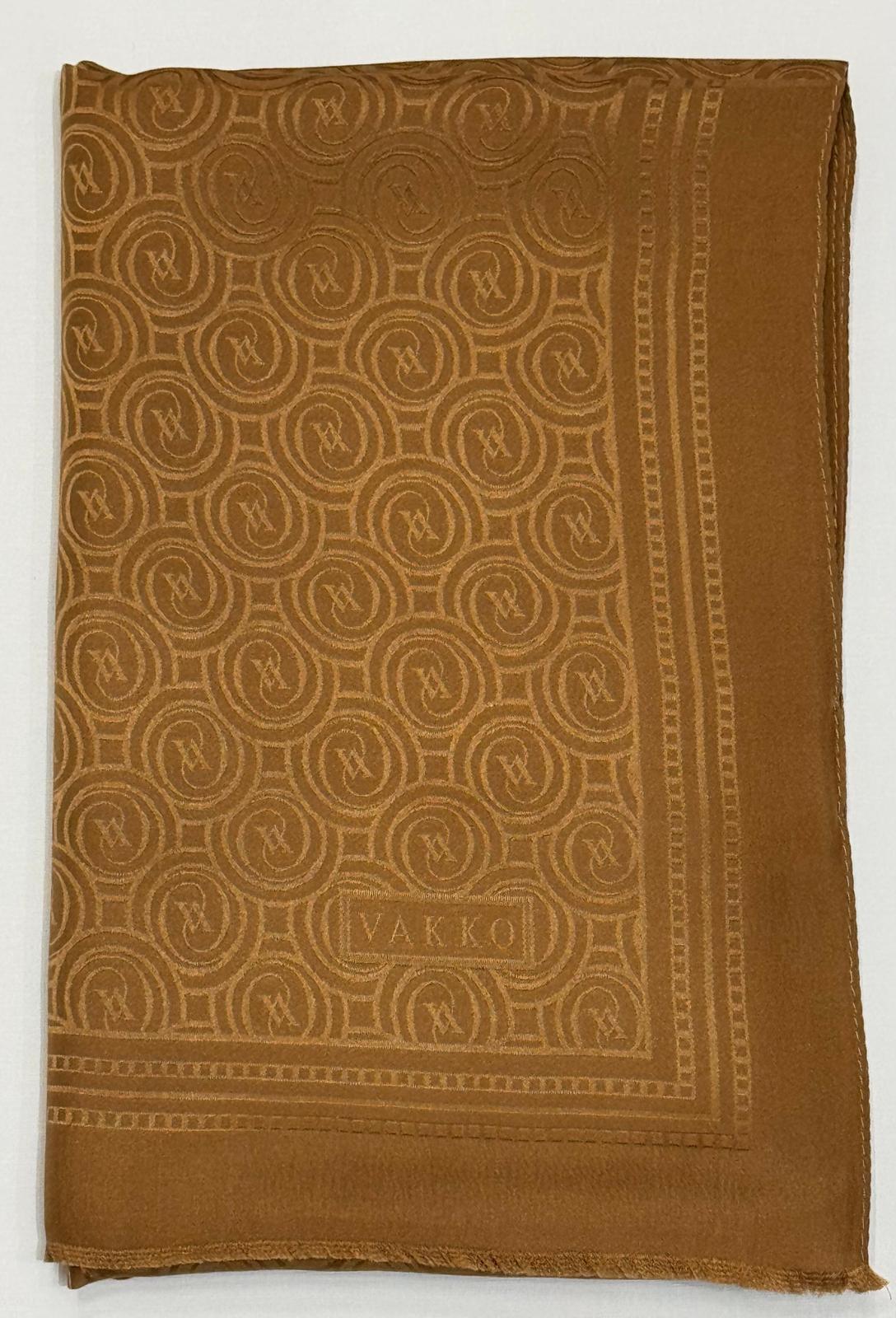 Vakko Jakarlı İpek Özel Seri Monogram Şal 41364-Açık Kahve