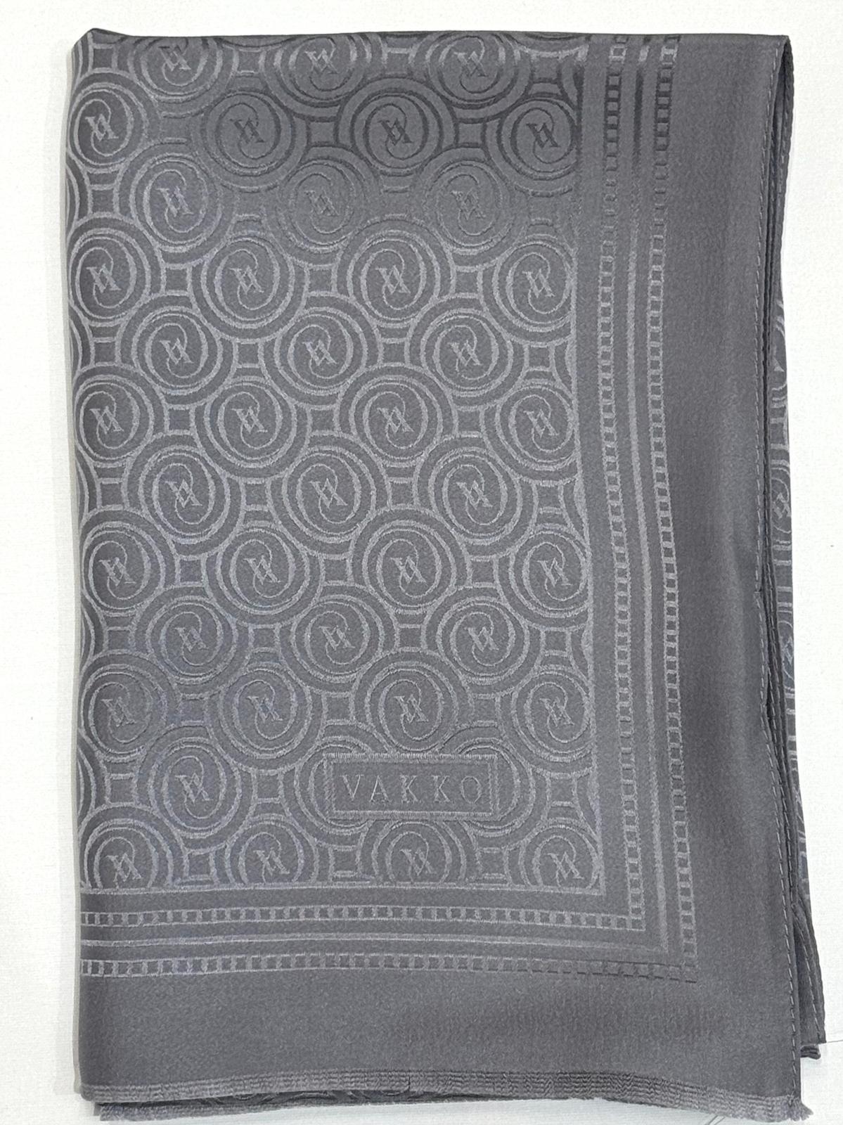 Vakko Jakarlı İpek Özel Seri Monogram Şal 41364-Gri
