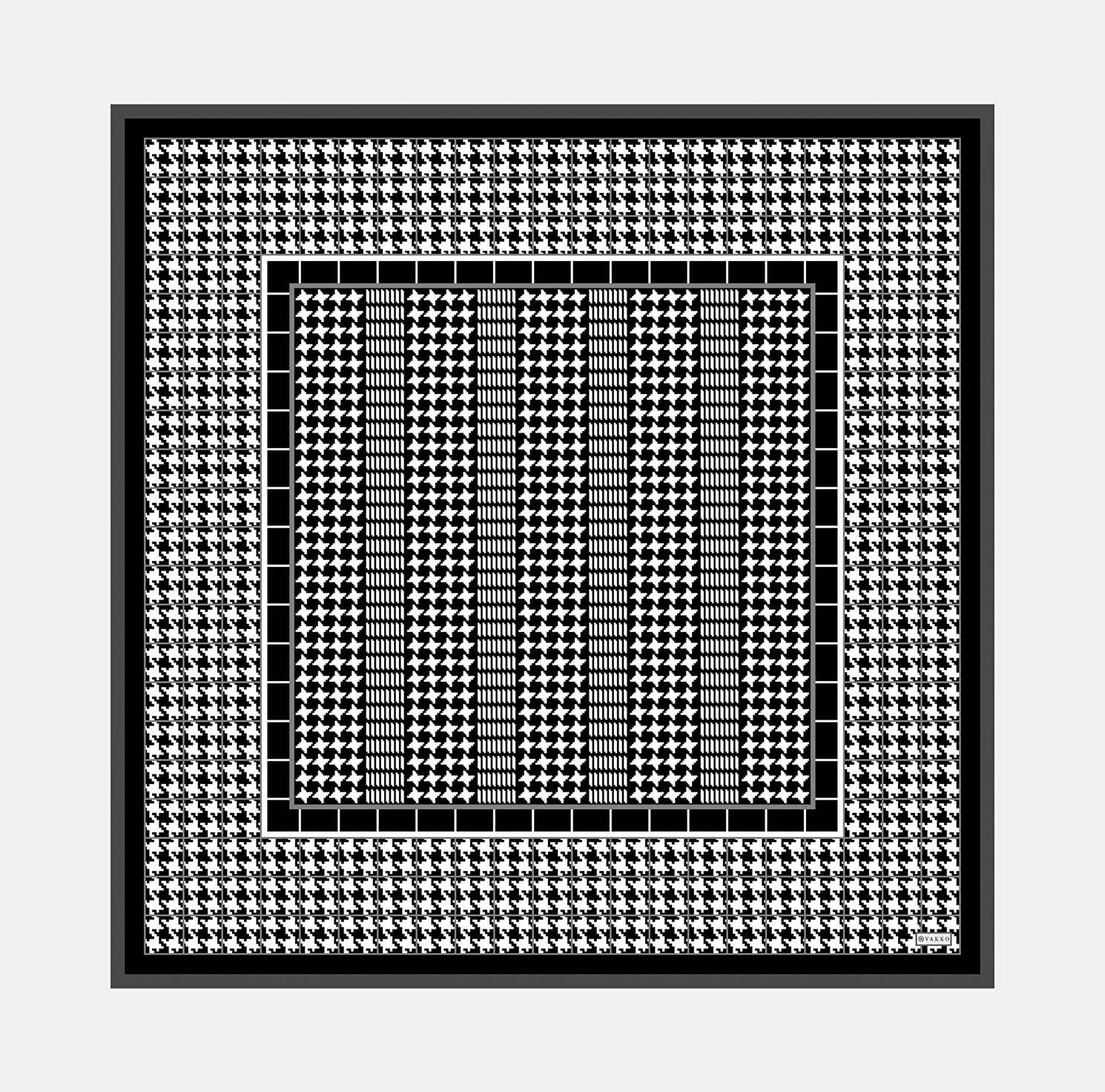 Vakko Kazayağı Desenli Tivil İpek Eşarp 40718-Siyah