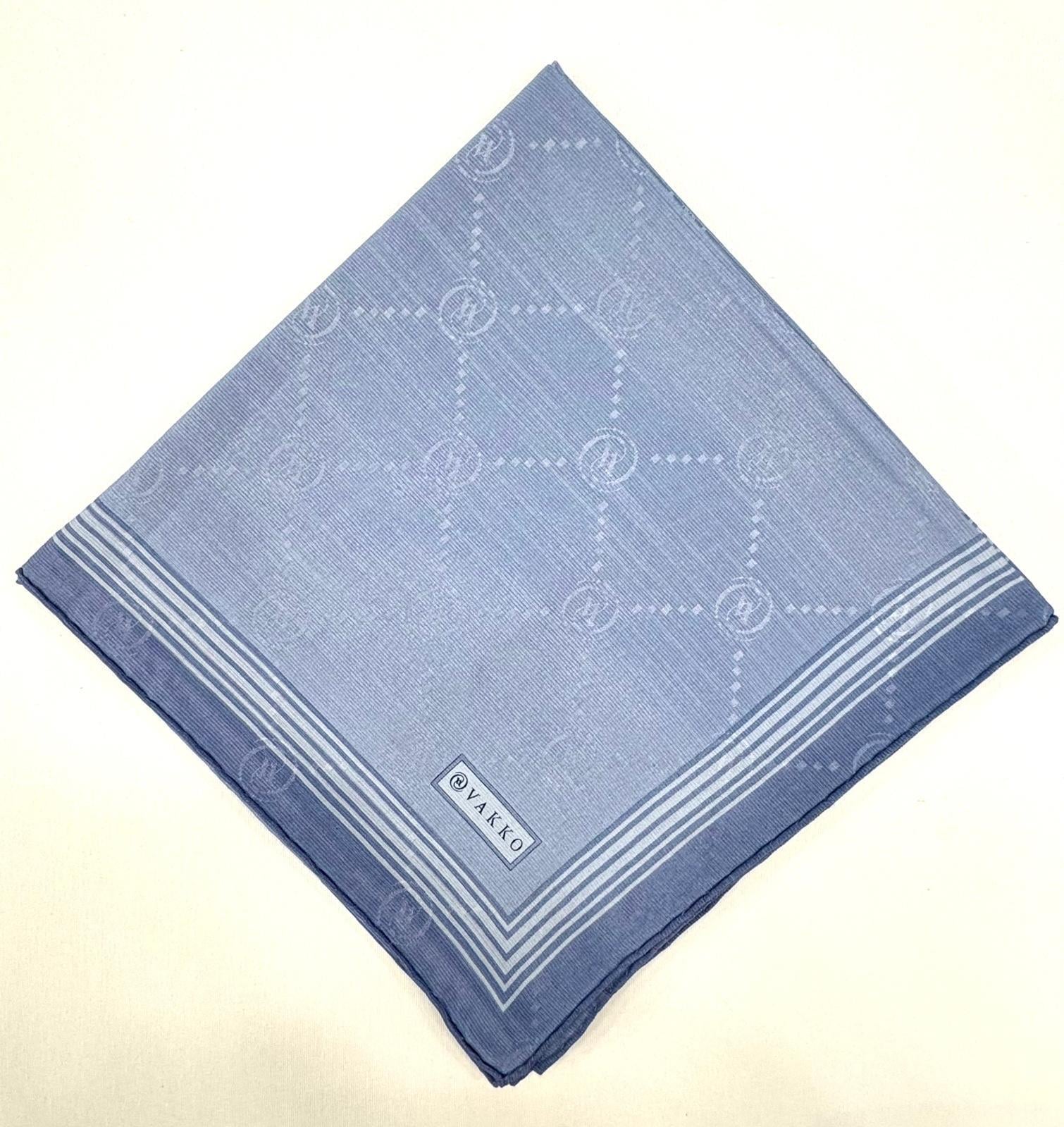 Vakko Monogram Pamuk İpek Bordürlü Eşarp 41588-Mavi