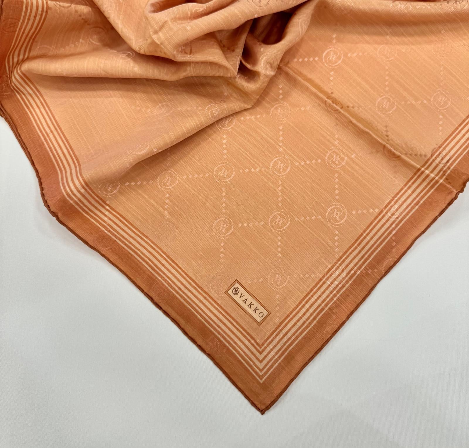 Vakko Monogram Pamuk İpek Bordürlü Eşarp 41588-Somon