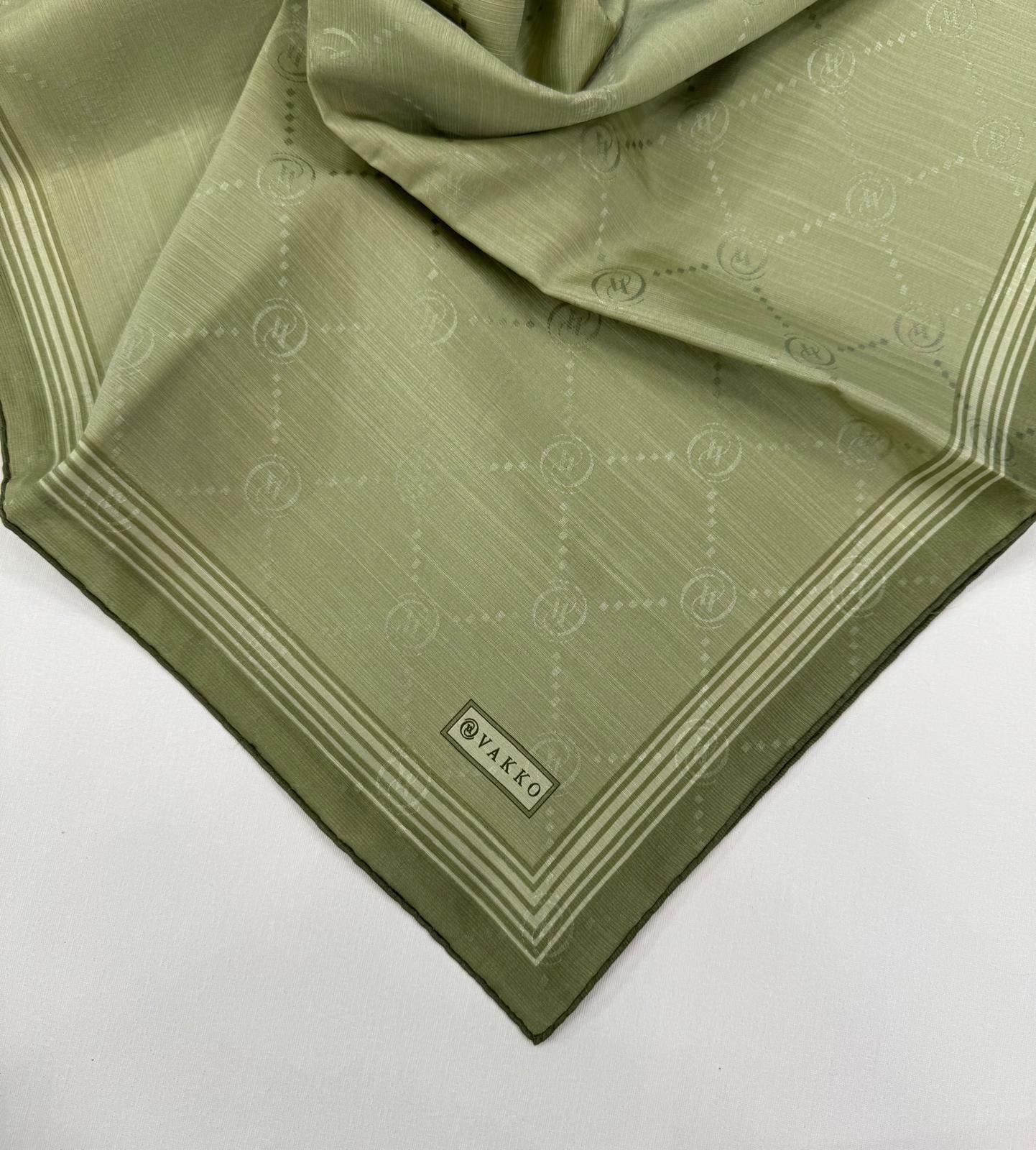 Vakko Monogram Pamuk İpek Bordürlü Eşarp 41588-Haki