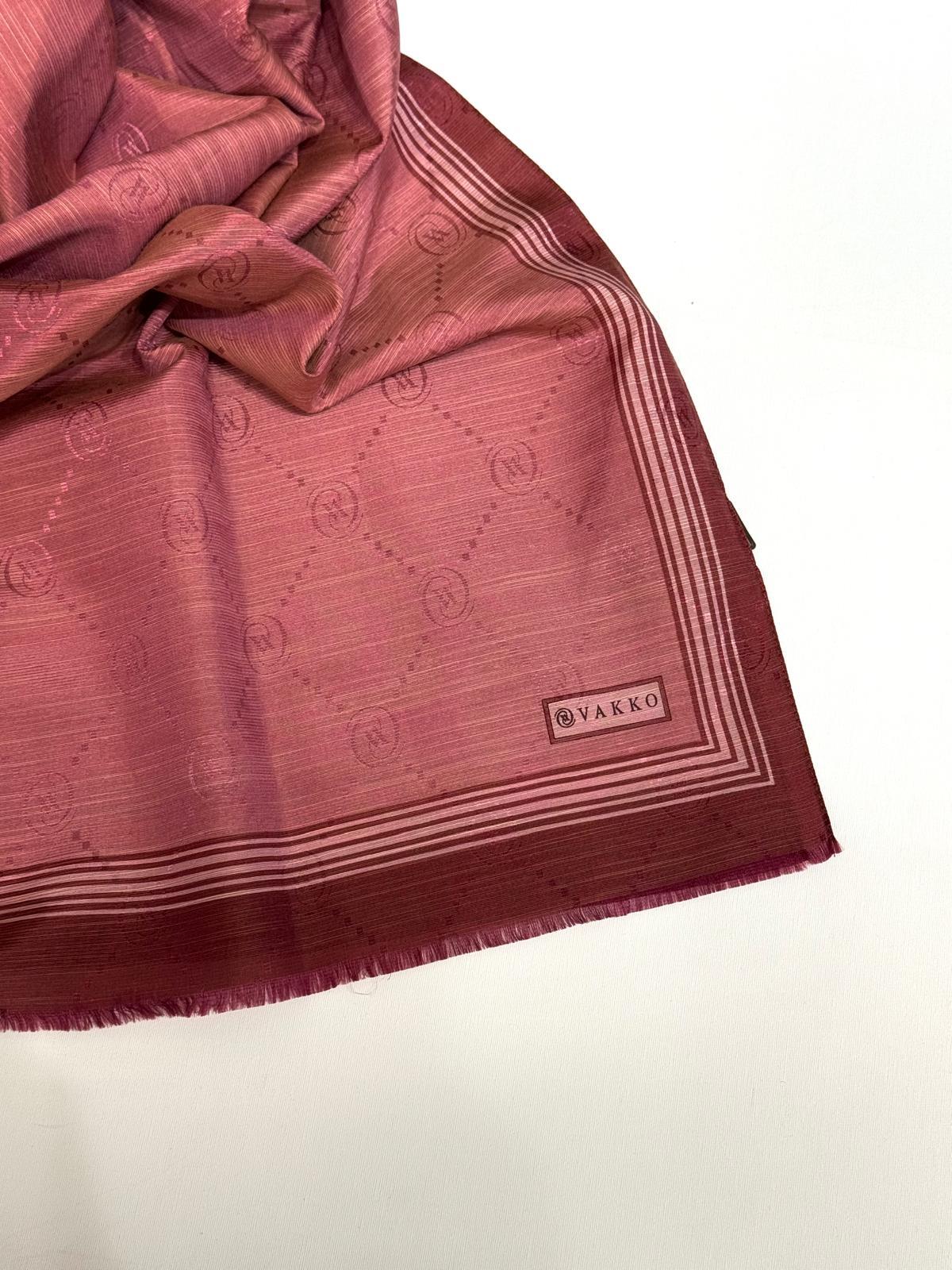 Vakko Monogram Pamuk İpek Bordürlü Şal 41540-Gül Kurusu