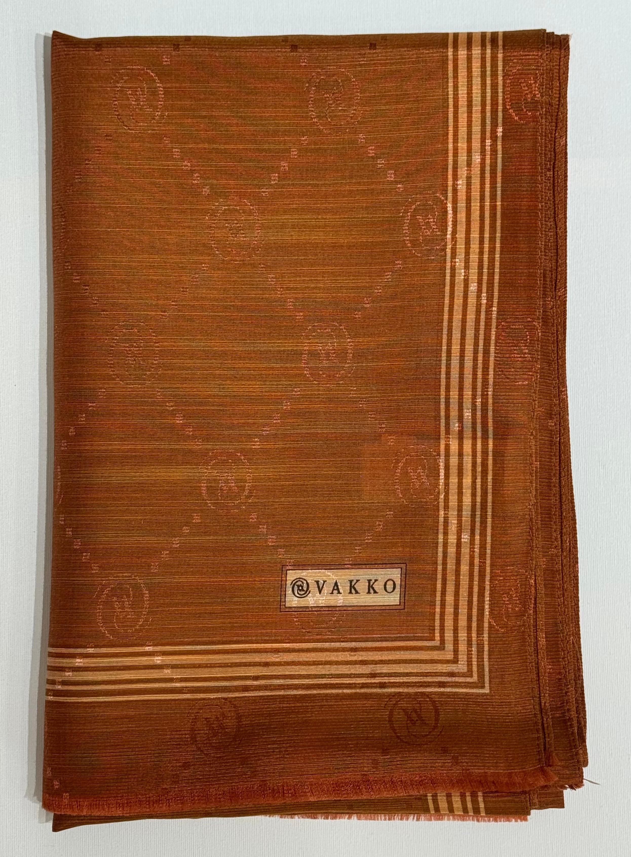 Vakko Monogram Pamuk İpek Bordürlü Şal 41540-Tarçın