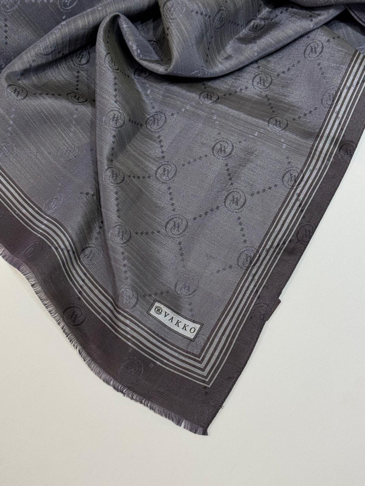 Vakko Monogram Pamuk İpek Bordürlü Şal 41540-Koyu Gri