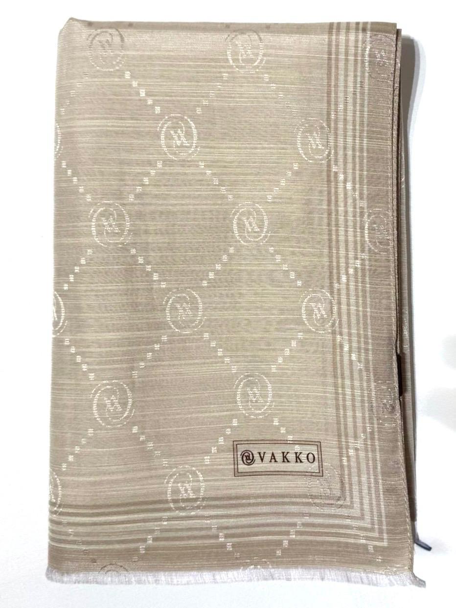 Vakko Monogram Pamuk İpek Bordürlü Şal 41540-Vizon