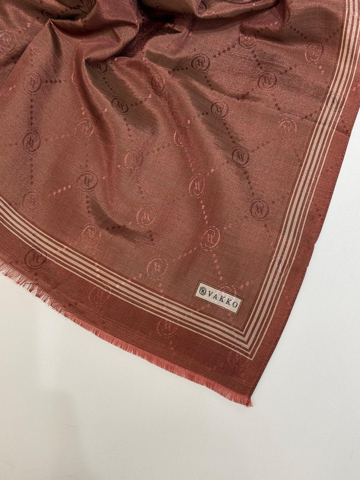 Vakko Monogram Pamuk İpek Bordürlü Şal 41540-Kahve