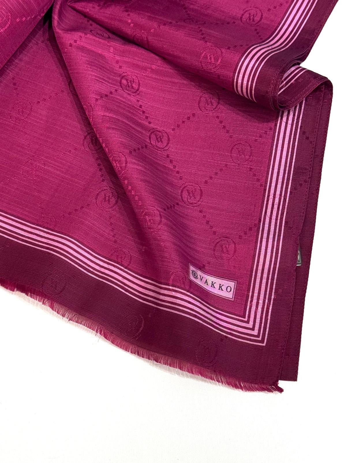 Vakko Monogram Pamuk İpek Bordürlü Şal 41540-Fuşya
