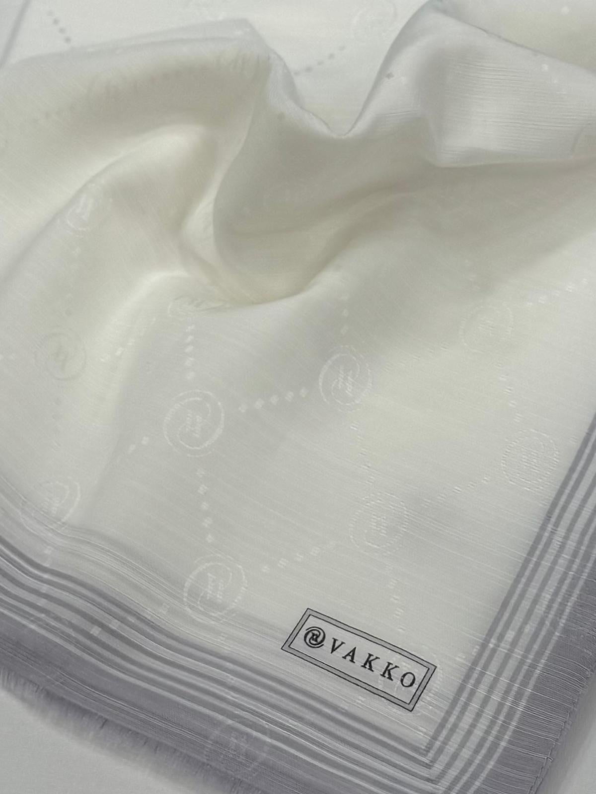Vakko Monogram Pamuk İpek Bordürlü Şal 41540-Beyaz