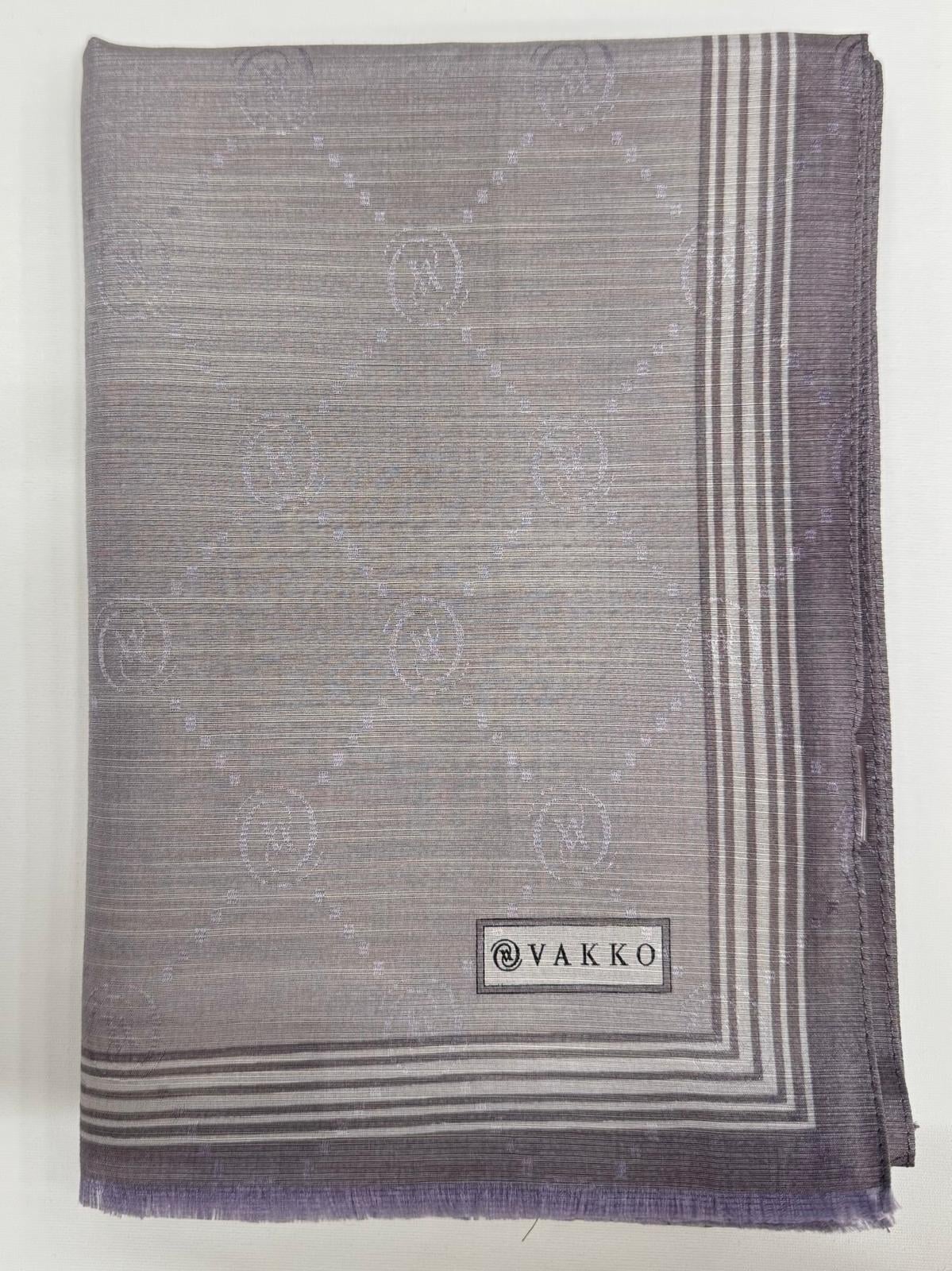 Vakko Monogram Pamuk İpek Bordürlü Şal 41540-Gri